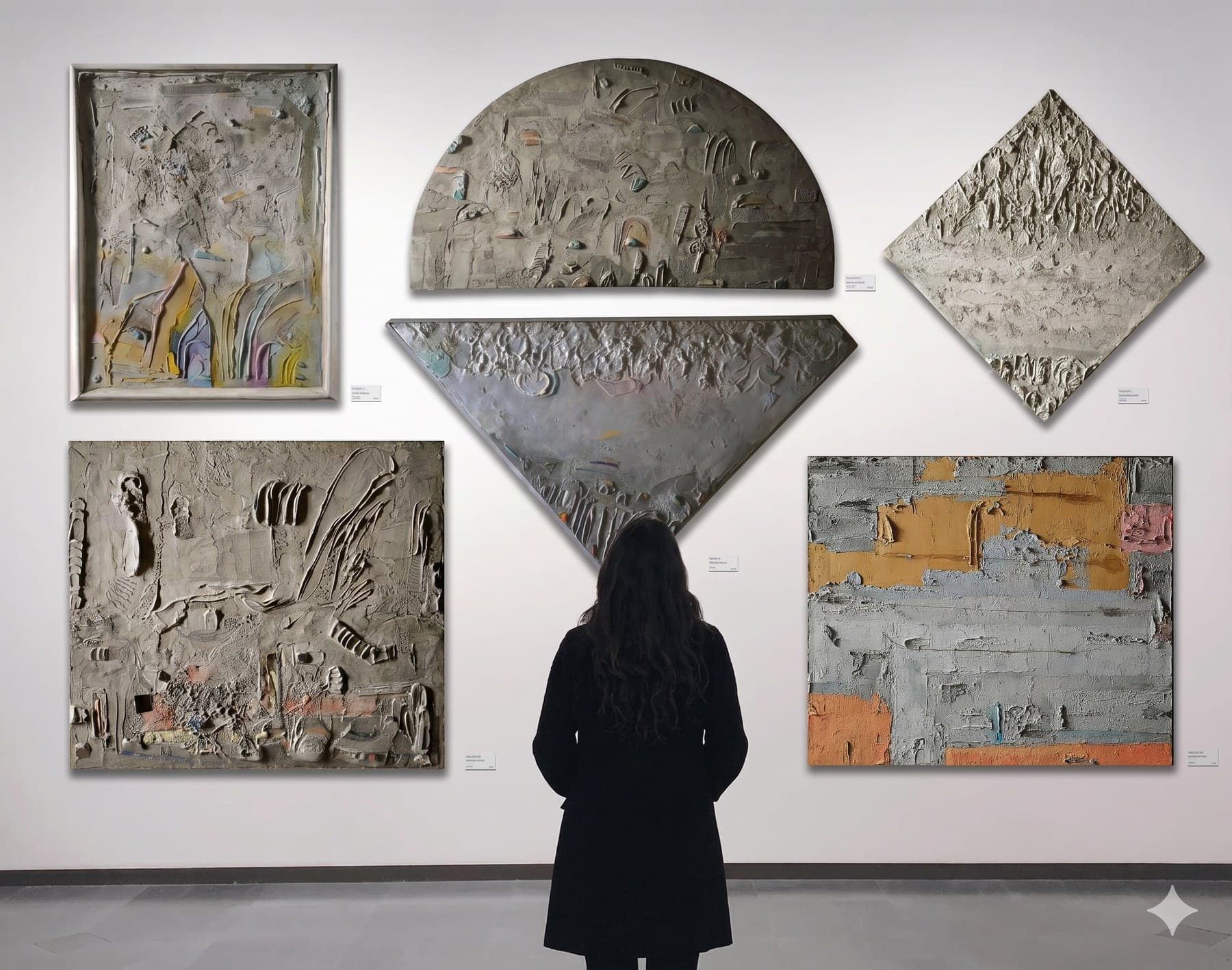 Pareti dell'anima — Mostra personale di Carlo Bazzoni, Palazzo della Permanente, Milano, 2022. Allestimento con sei opere materiche.